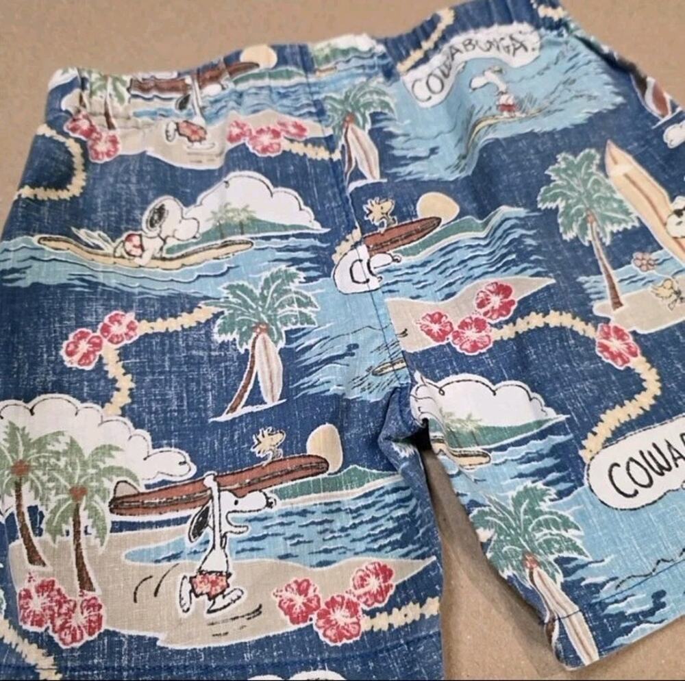 Reyn Spooner x Peanuts Boys 3T Shorts Blue Tropical Snoopy Woodstock Elastic
